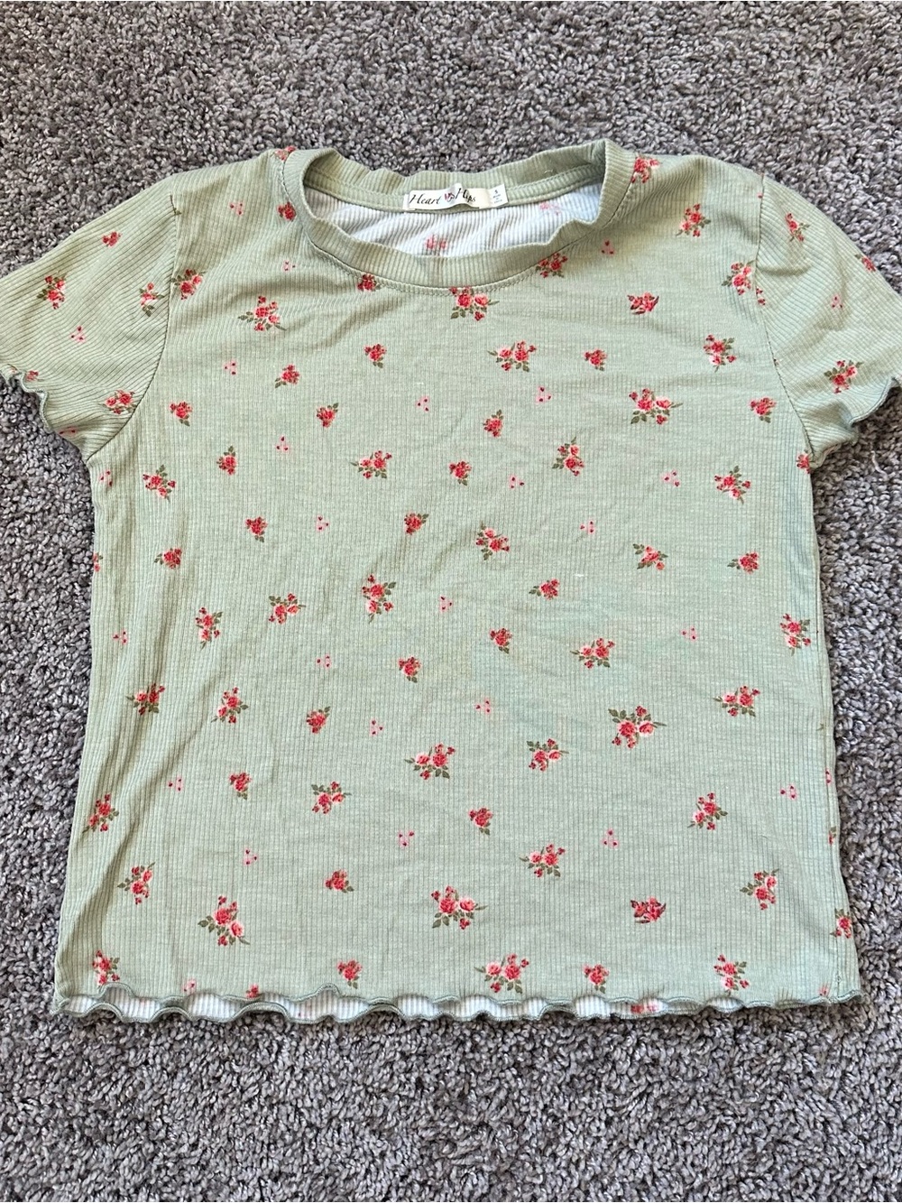 Heart & Hips Sage Green Floral Ribbed Short Sleeve Tee